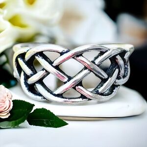 New Woven Open Work Celtic Love Knot Band Ring Silver, Handmade, Adjustable Size